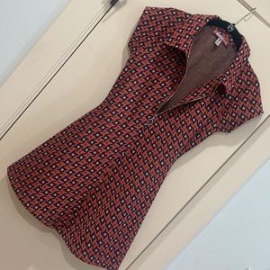 Urban outfitters M/Sz 6 low zip front polo dress- salmon/navy/tan/white print